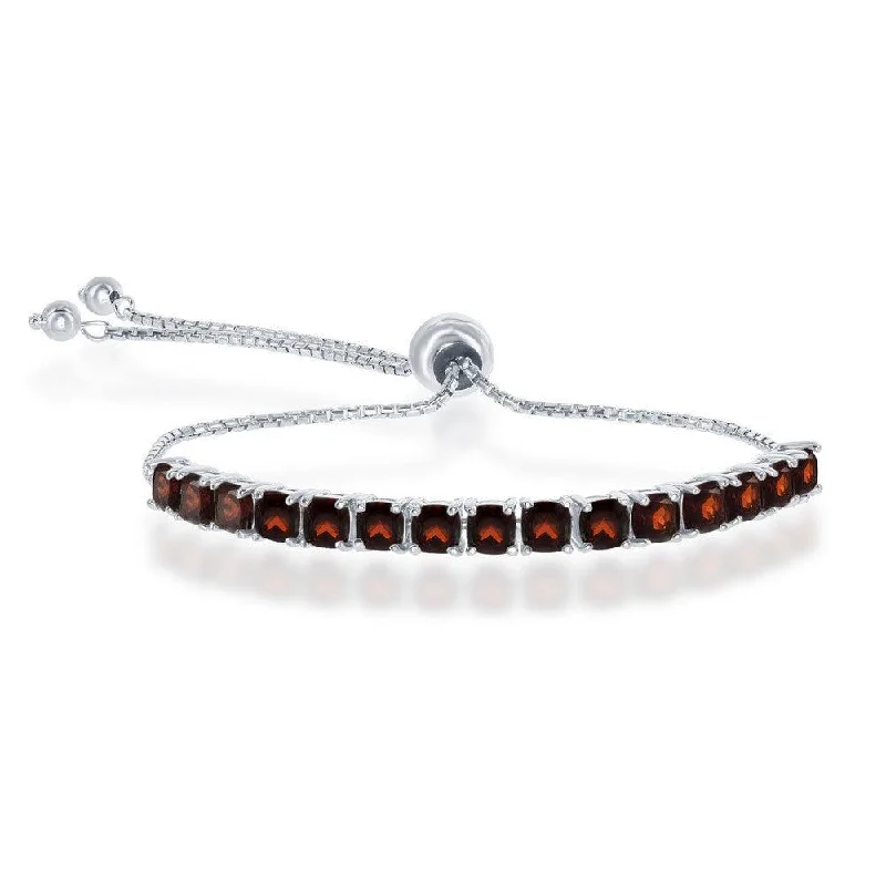 Sterling Silver 4mm Garnet Adjustable Tennis Bolo Bracelet