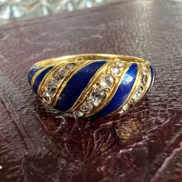 Victorian Diamond Blue Enamel Ring