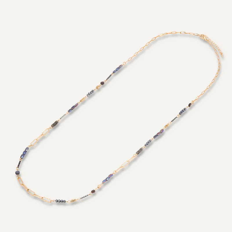 Grey Semi-Precious Stone Long Necklace In Gold-Tone