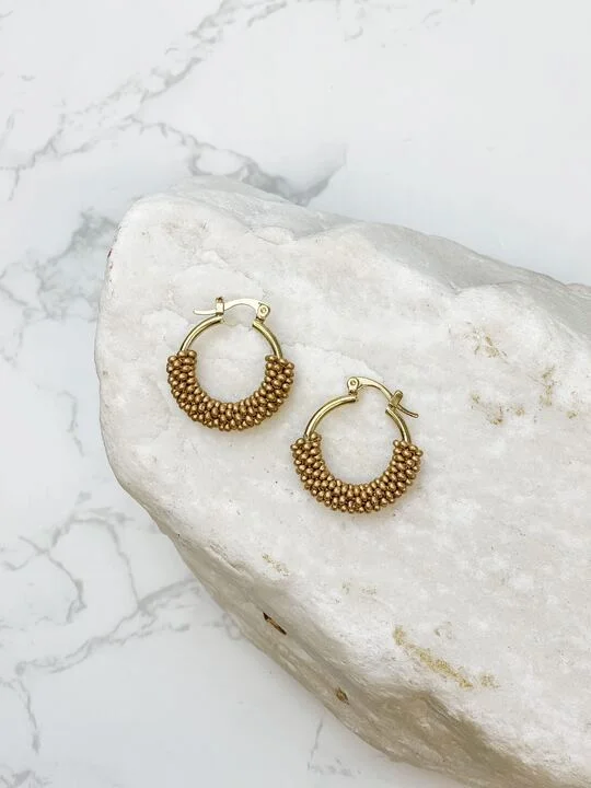 Petite Seed Bead Hoop Earrings - Gold