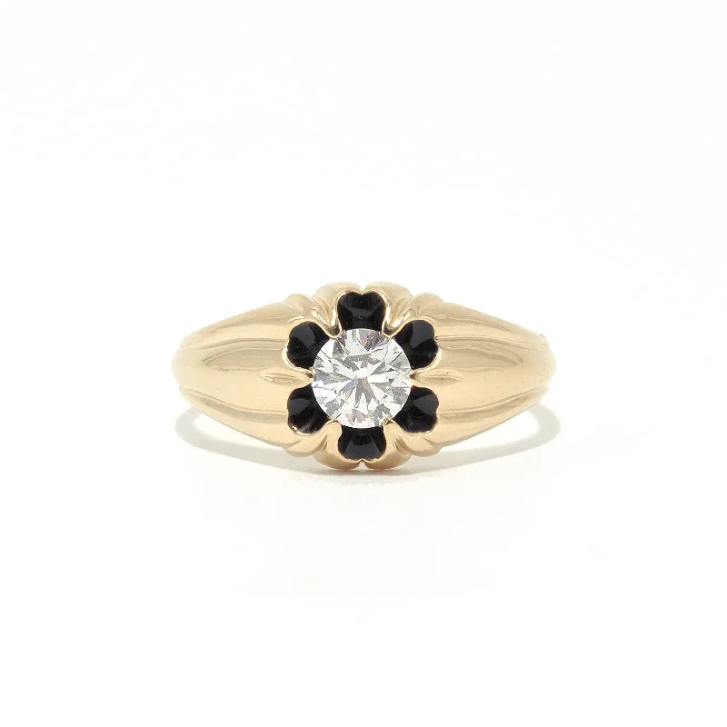 Black Enamel Diamond Belcher Ring