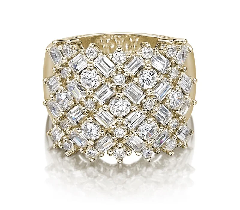 Dress ring with 3.59 carats* of diamond simulants in 10 carat yellow gold