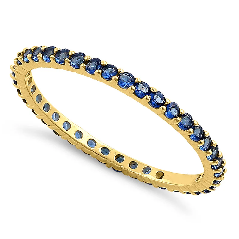 Solid 14K Yellow Gold Eternity Blue Sapphire CZ Ring