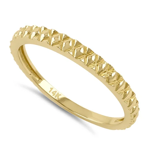 Solid 14K Yellow Gold Diamond Cut Band Ring