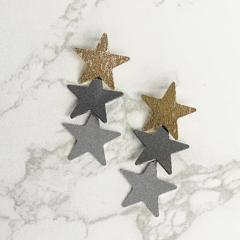 Mixed Metal Triple Star Dangle Earrings