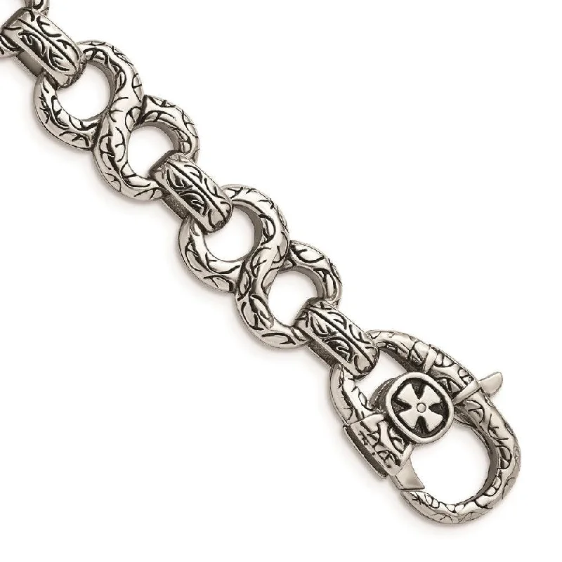 Stainless Steel Polished & Antiqued 8.5in Bracelet