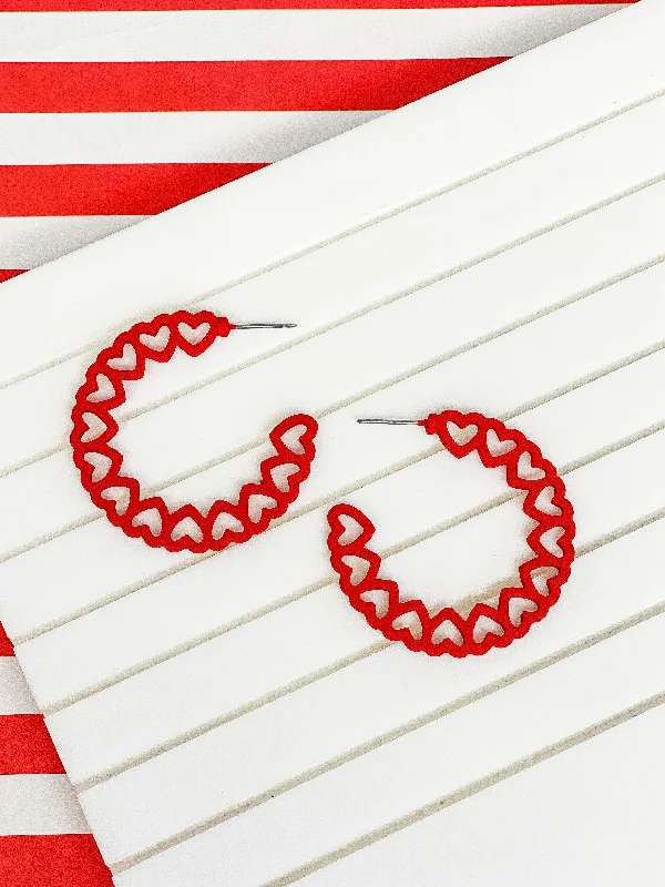 Hoop Of Hearts Earrings - Red