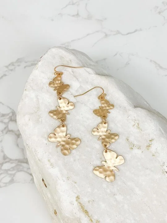 Matte Metal Butterfly Dangle Earrings - Gold