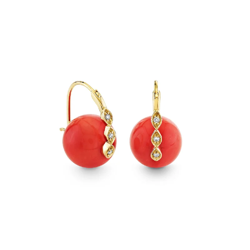 Gold & Diamond Marquise Eye Coral Earrings