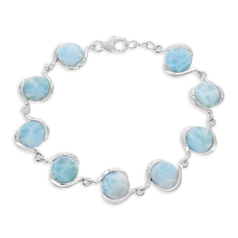 Sterling Silver Round Larimar Linked Bracelet, 7.5"