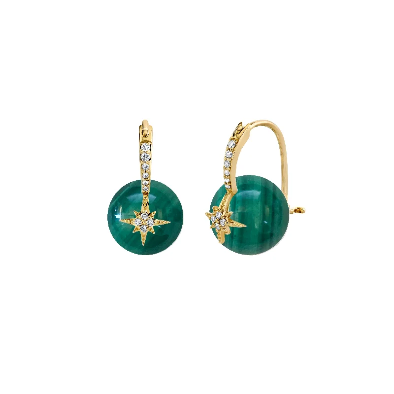 Gold & Diamond Starburst Malachite Earrings