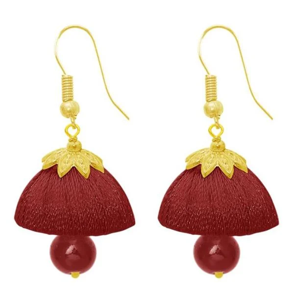 The99Jewel Red Pearl Drop Gold Plated Thread Jhumki