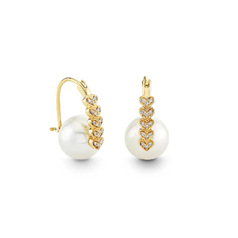 Gold & Diamond Heart Pearl Earrings