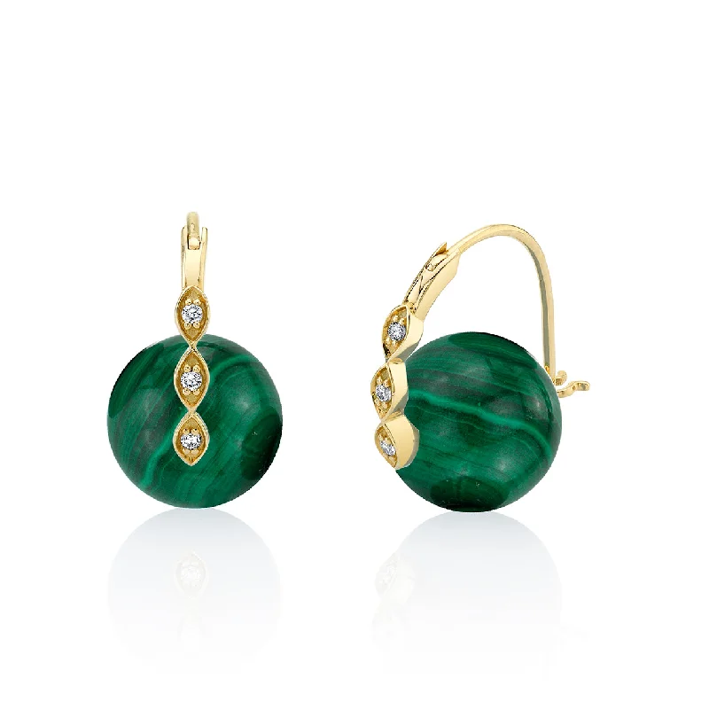 Gold & Diamond Marquise Eye Malachite Earrings