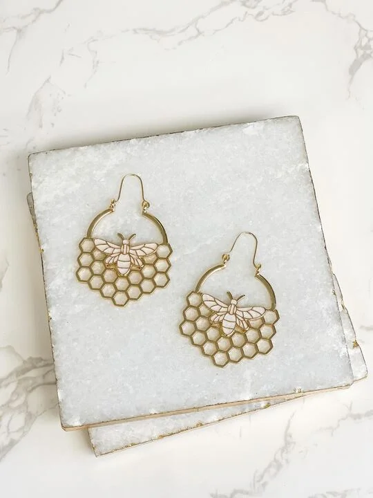 Honeycomb Metal Dangle Earrings - Gold