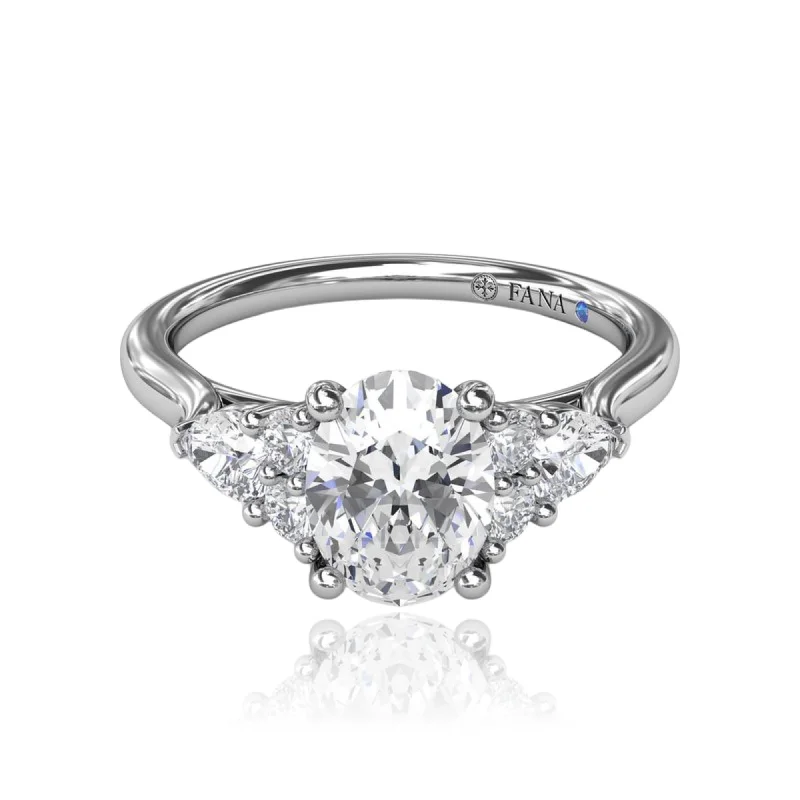 14K WHITE GOLD PEAR SHAPE AND ROUND DIAMOND ENGAGEMENT RING - SETTING ONLY