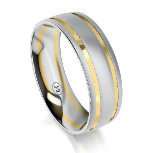 The Salisbury White and Yellow Gold Grooved Mens Wedding Ring by Infinity