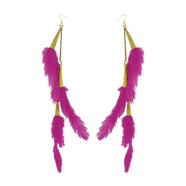 Tip Top Fashions Gold Plated Pink Feather Earrings - 1310972E