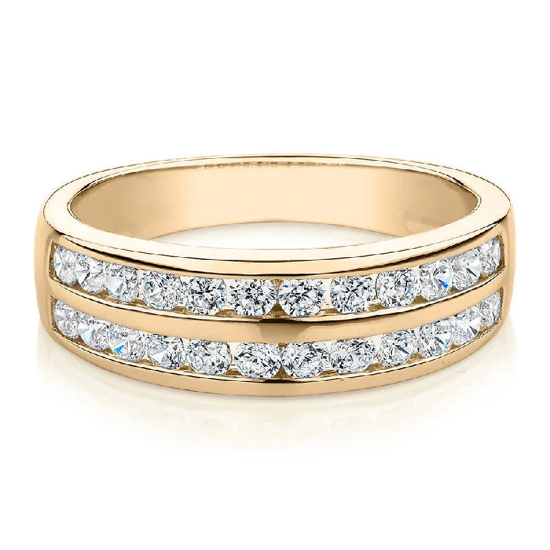 Dress ring with 0.72 carats* of diamond simulants in 10 carat yellow gold