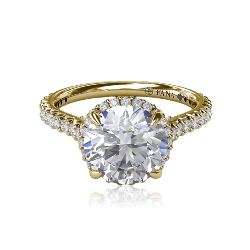 14K YELLOW GOLD DIAMOND HALO ENGAGEMENT RING - SETTING ONLY