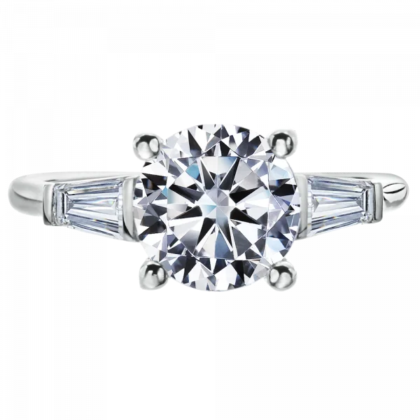 MARK PATTERSON PLATINUM THREE-STONE ENGAGEMENT RING MOUNTING WITH TAPERED BAGUETTE SIDE DIAMONDS (SETTING ONLY)