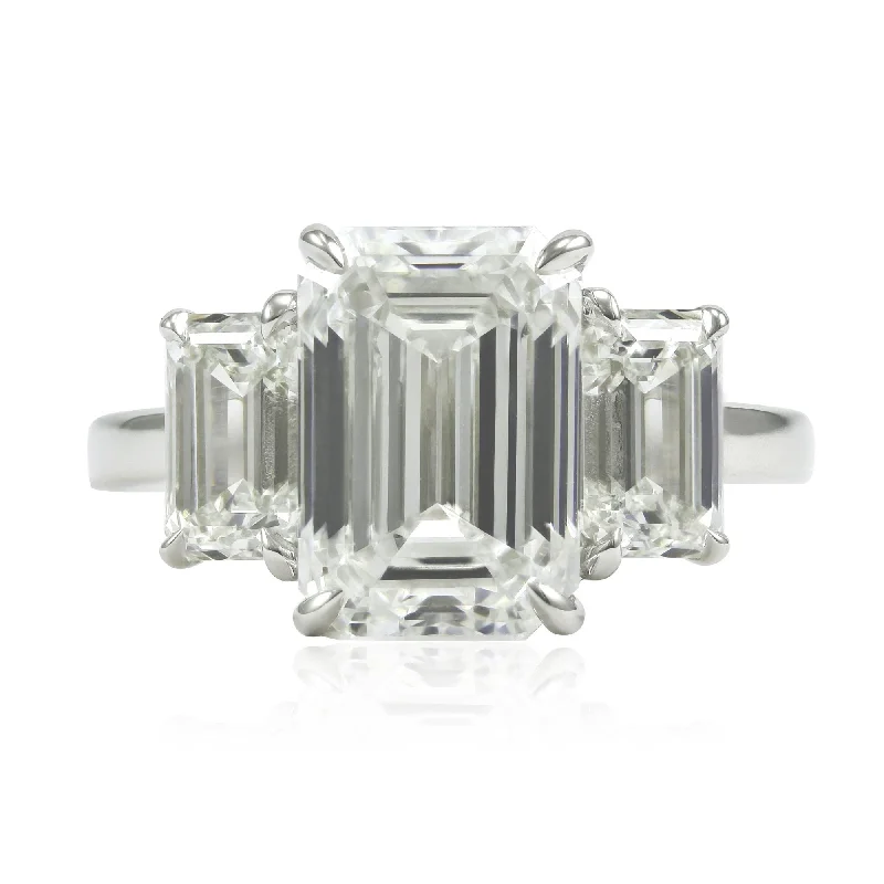 Platinum 4.80CT Emerald-Cut Diamond Three-Stone Engagement Ring