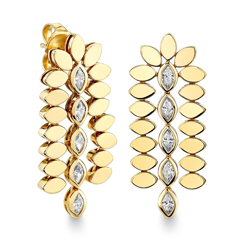 Gold & Diamond Marquise Eye Short Drop Earrings