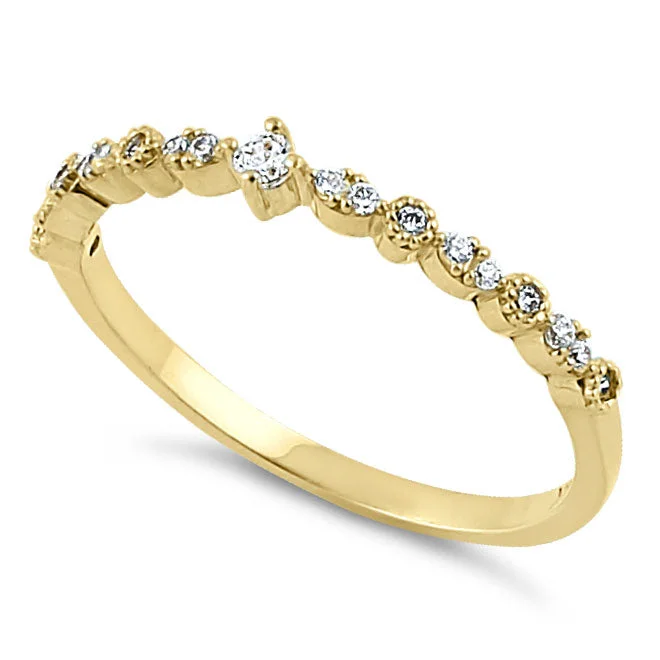 Solid 14K Yellow Gold Half Eternity Clear Round CZ Ring