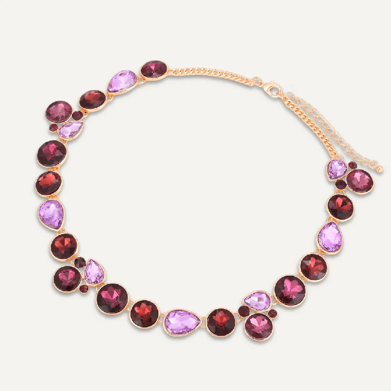 Mixed Cut Purple Jewel Collar Necklace In Gold-Tone