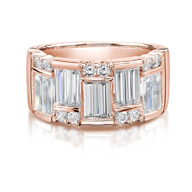 Dress ring with 3.3 carats* of diamond simulants in 10 carat rose gold