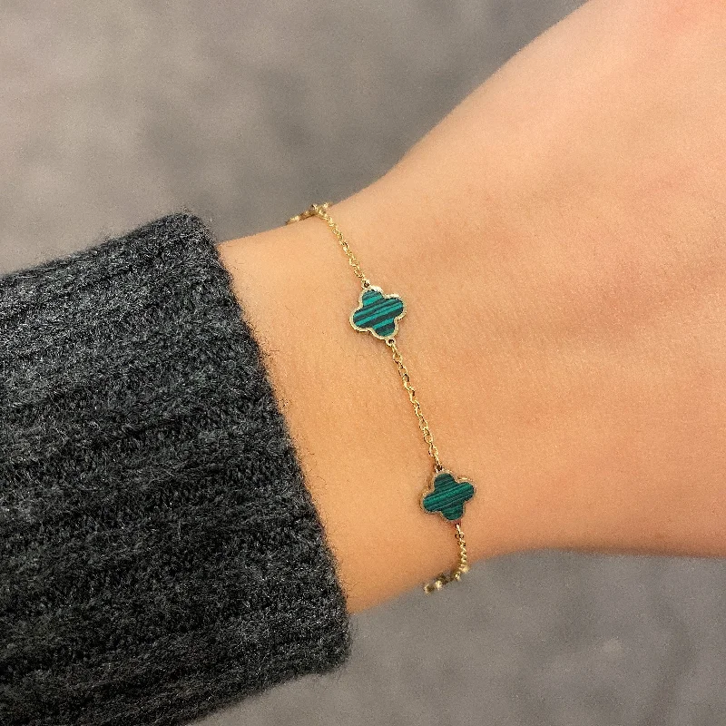 14K GOLD MALACHITE SMALL MEGAN CLOVER BRACELET