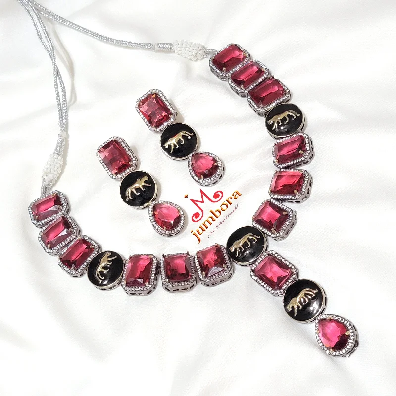 Sabyasachi Inspired Statement Ruby Pink AD Victorian Necklace Set