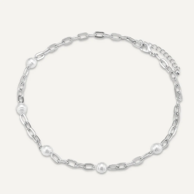 Faux Pearl Clasp Necklace In Silver-Tone