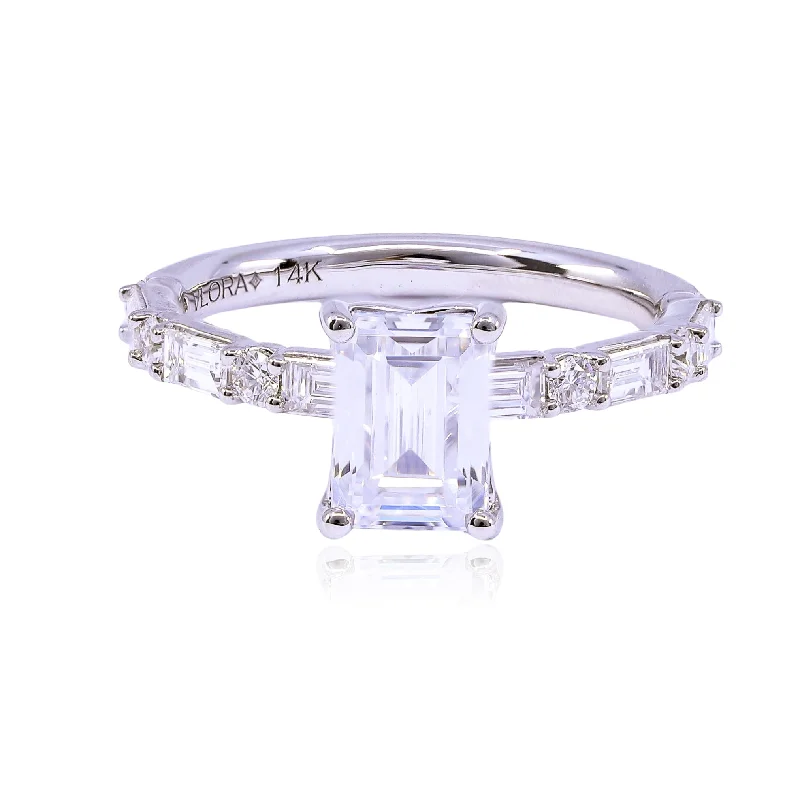 14K WHITE GOLD EMERALD CUT DIAMOND ENGAGEMENT RING - SETTING ONLY