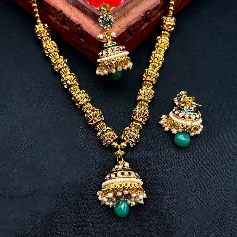 Handmade Meenakari Gold-Ball Necklace with Jhumka