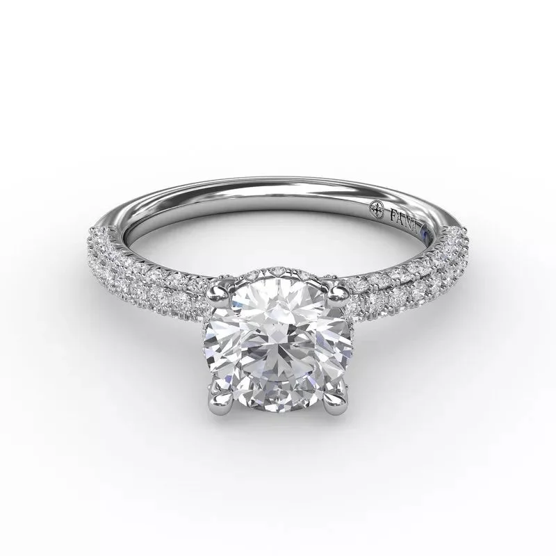 14K WHITE GOLD PAVE AND HIDDEN HALO ENGAGEMENT RING MOUNTING (SETTING ONLY)