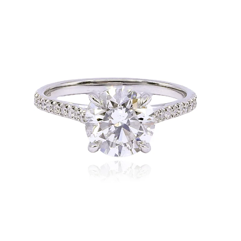 PLATINUM NEW AIRE 1.71CT ROUND DIAMOND ENGAGEMENT RING WITH SIDE DIAMONDS