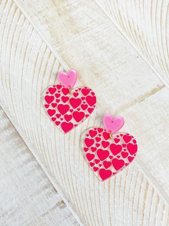 Heart Printed Resin Dangle Earrings