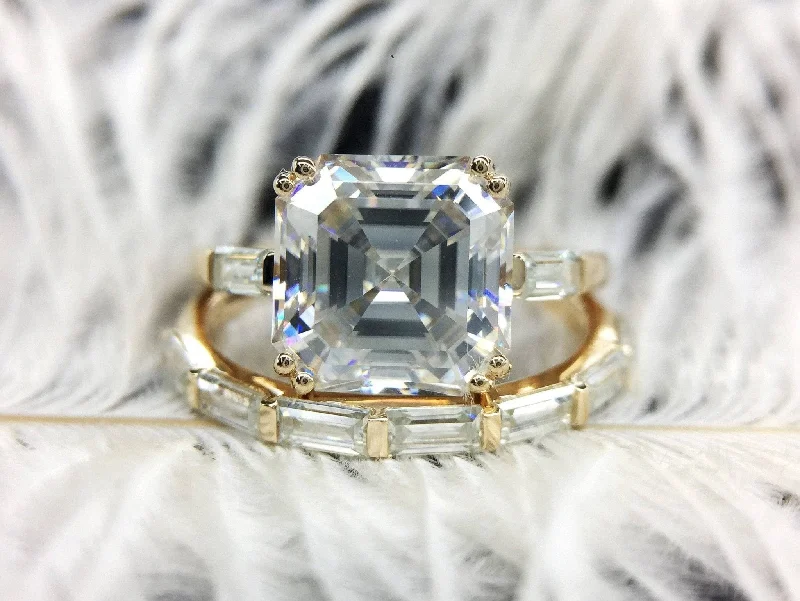 Products 14K Yellow Gold 4.5ct Asscher Cut Diamond Ring Set