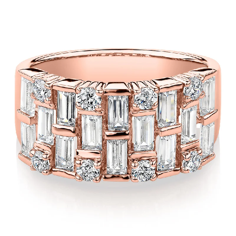 Dress ring with 2.44 carats* of diamond simulants in 10 carat rose gold