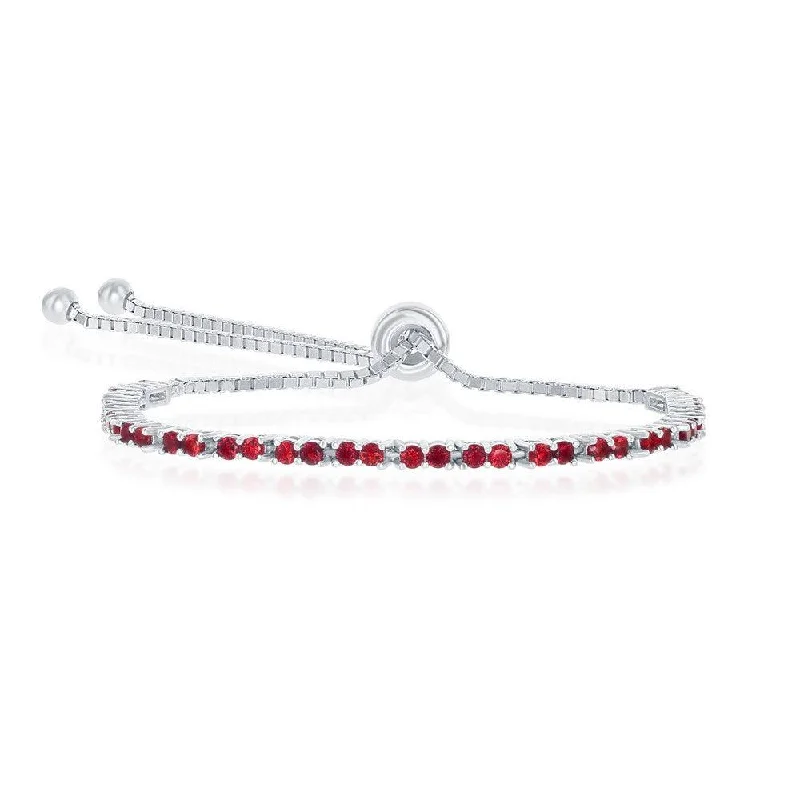 Sterling Silver 2mm Ruby CZ 'July Birthstone' Adjustable Bracelet