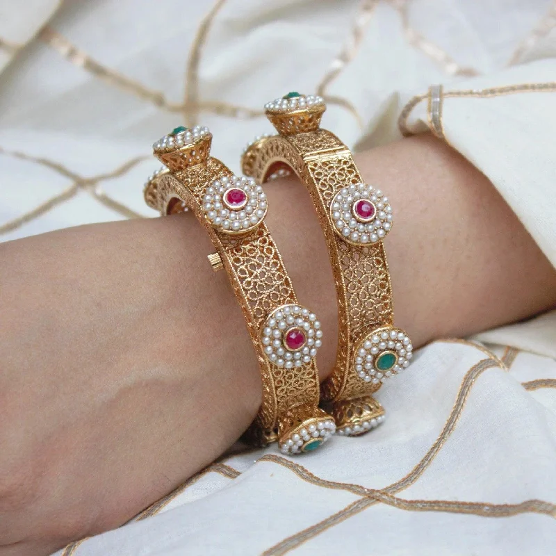 Rajasthani Jadau Stone Beads hand Bracelet/ Kada Set of 2 Bangles