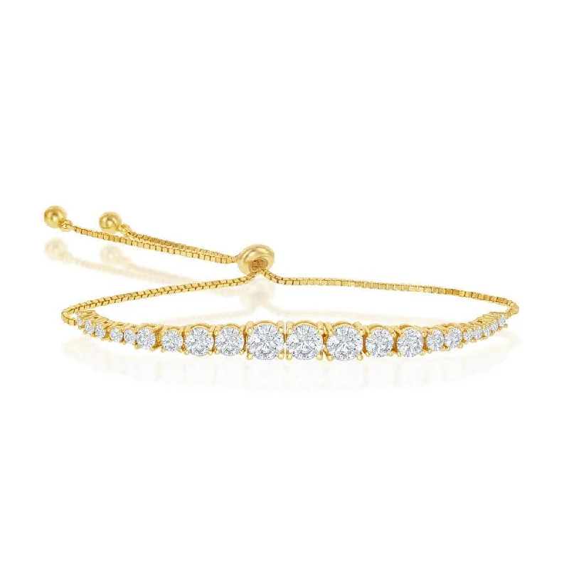 Sterling Silver Gold Plated Round Graduating CZ Bolo Bracelet