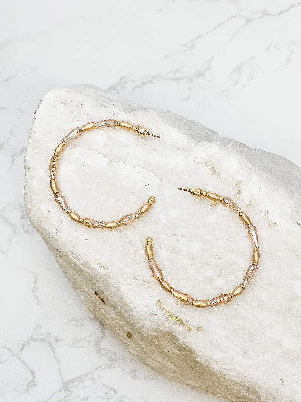 Gold Beaded Skinny Hoop Earrings - Champagne