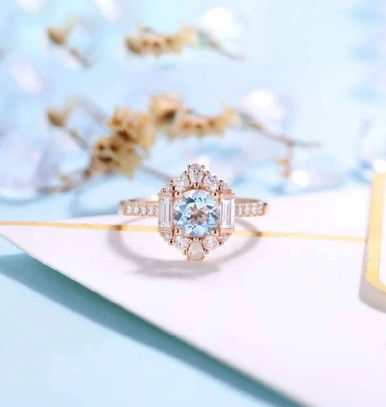 Aquamarine Birth Stone Engagement Ring