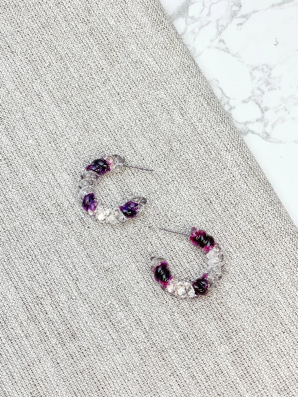 Petite Dried Flower Hoop Earrings - Purple