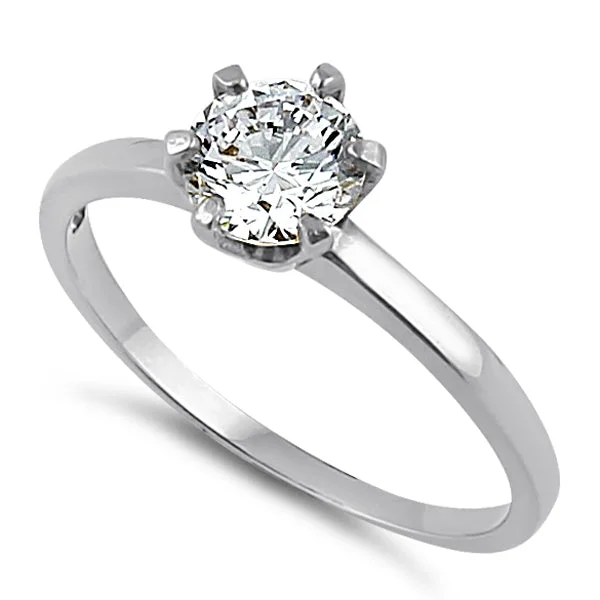 Solid 14K White Gold Round 6mm Clear CZ Ring