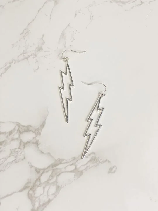 Open Lightning Bolt Dangle Earrings - Silver