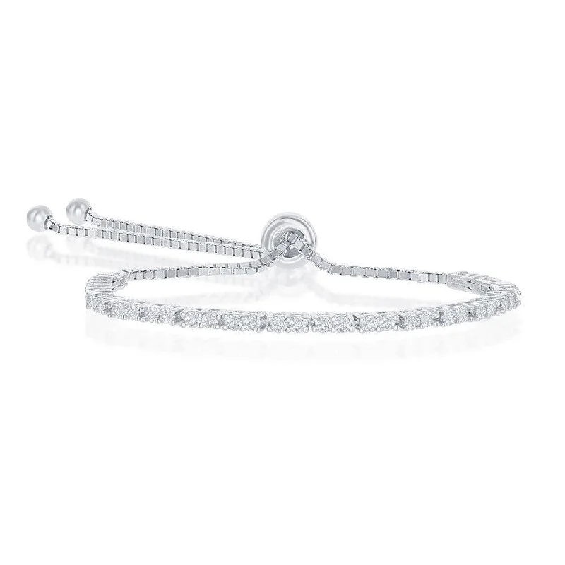 Sterling Silver 2mm CZ 'April Birthstone' Adjustable Bracelet