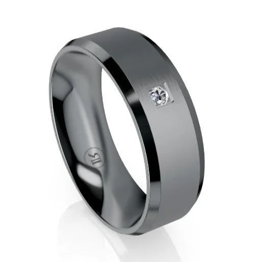 The Henry Brushed Tantalum Polished Bevelled Edge Diamond Wedding Ring